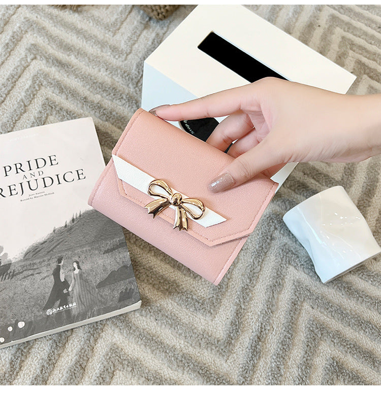 Foreign Trade Wholesale Women's Color-Blocked Bowknot Multi-Card Slot Coin Purse 2025 Korean Style Summer and Autumn New Mini Wallet