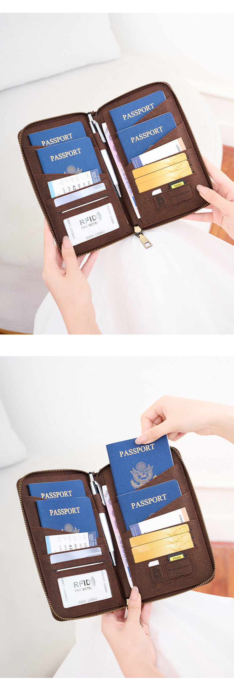 New Rfid Family Passport Holder Wallet Travel Document Storage Bag Simple Large-Capacity Credit Card Protective Case