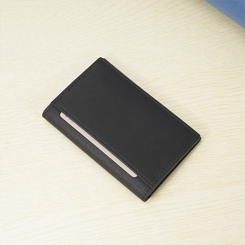 Customized Genuine Leather Card Holder for Men, Business Cowhide Cross-Grain Rfid Anti-Magnetic Card Holder, Ultra-Thin Bank Credit Card Holder Lo