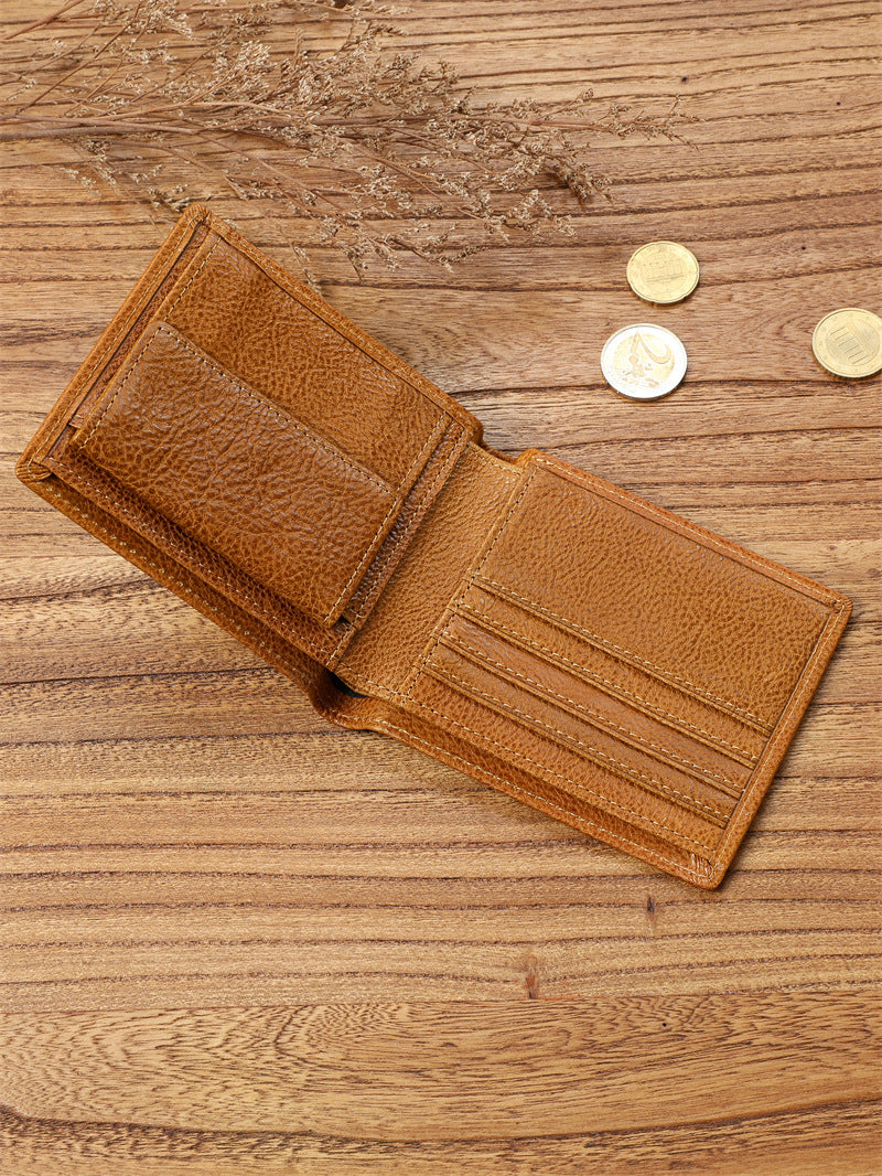 Men's casual vegetable tanned first layer cowhide wallet multi-functional large capacity wallet genuine leather short Coin Purse Wallet fashion