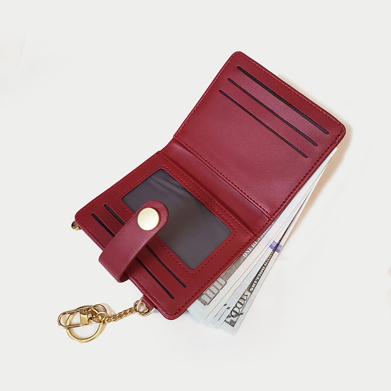 Ins Wallet Women's Short Multi-Functional Keychain Zipper Card Holder Coin Purse Women's Leather Wallet New Portable