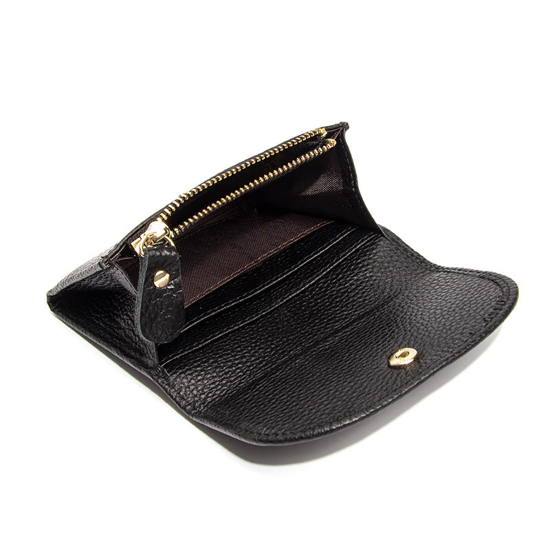 Top Layer Cowhide Small Purse Mini Simple Solid Color New Leather Coin Card Bag with Full Leather Coin Purse for Women