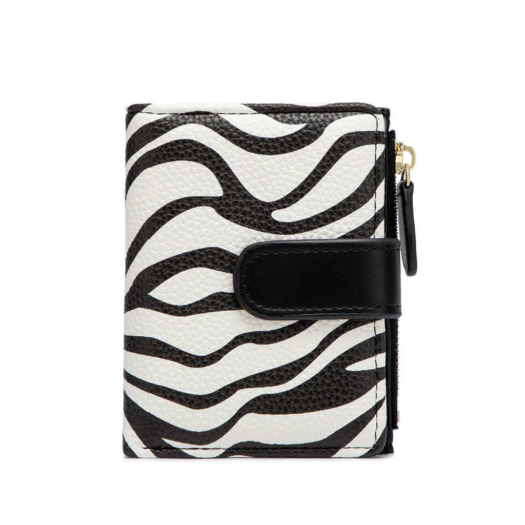 New Creative Zipper Coin Purse, Fashionable Leopard Print Folding Student Wallet, Multi-Functional Portable Coin Bag and Card Holder