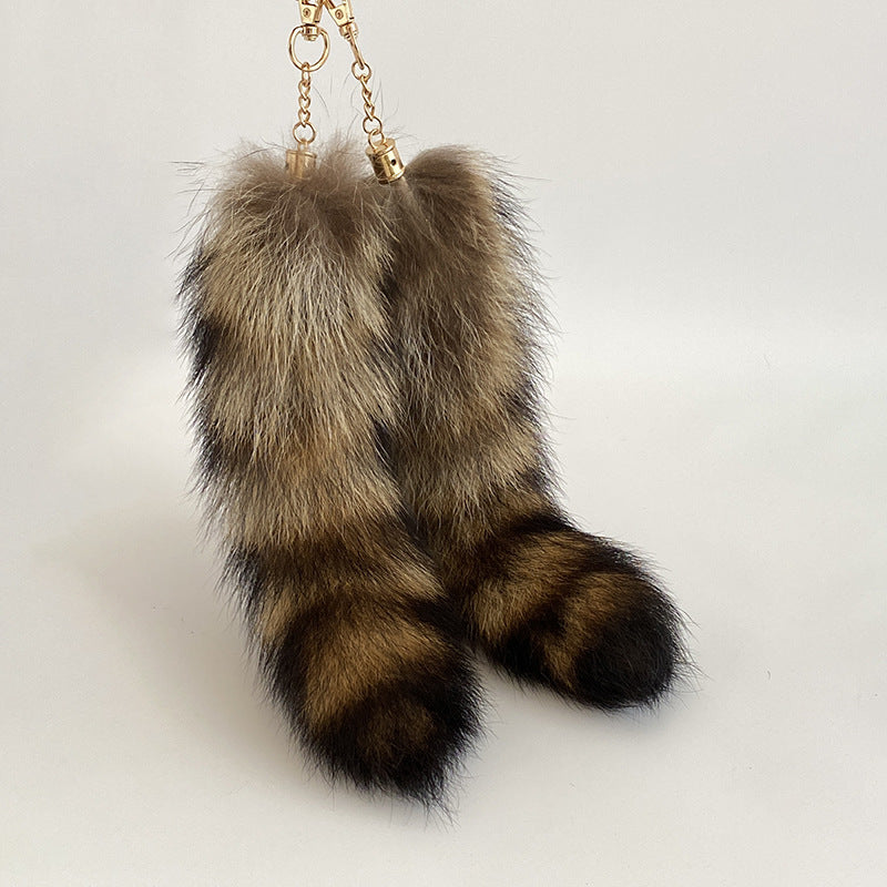 American Raccoon Tail Keychain Pendant Plush Bag Charm Fox Tail Handmade