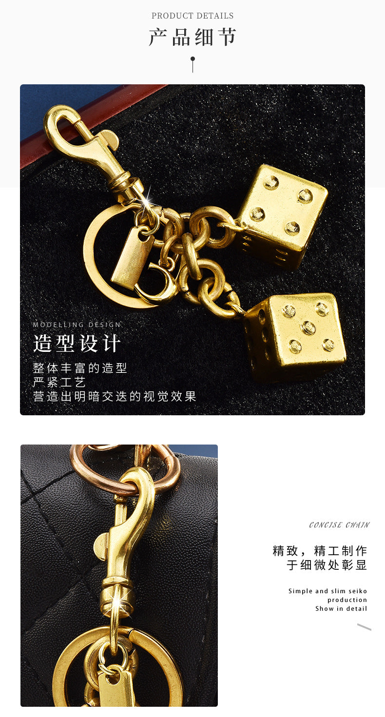 New cross-border fashion wholesale two-color dice keychain women's bag pendant jewelry exquisite car keychain accessories