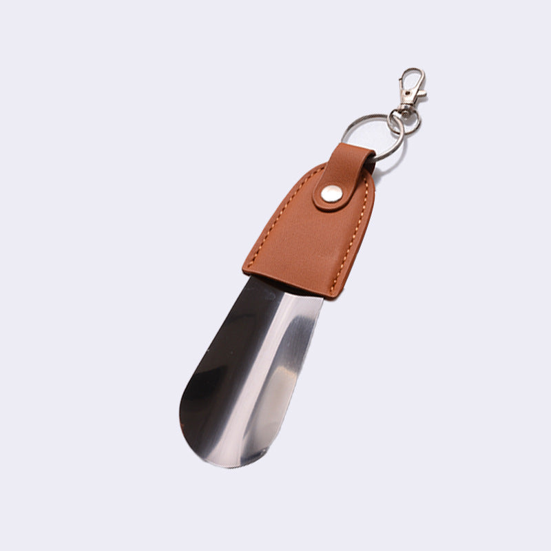 in stock supply stainless steel key buckle shoe horn with leather cover shoe puller car key pendant easy to carry shoe lift