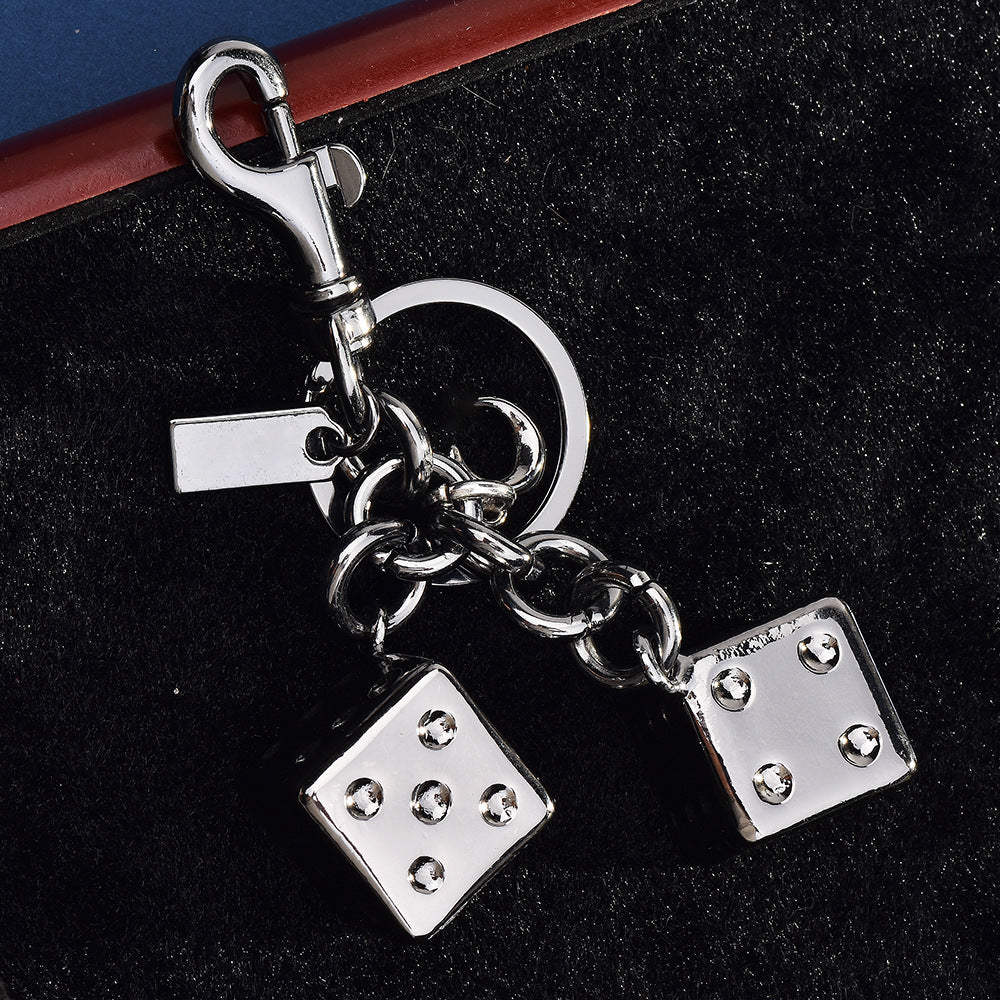 New cross-border fashion wholesale two-color dice keychain women's bag pendant jewelry exquisite car keychain accessories