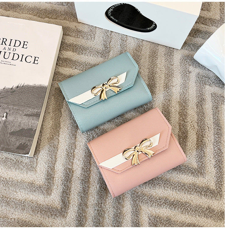 Foreign Trade Wholesale Women's Color-Blocked Bowknot Multi-Card Slot Coin Purse 2025 Korean Style Summer and Autumn New Mini Wallet