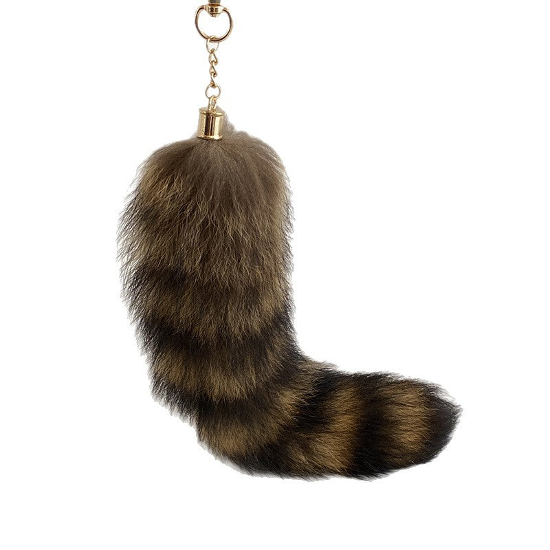 American Raccoon Tail Keychain Pendant Plush Bag Charm Fox Tail Handmade