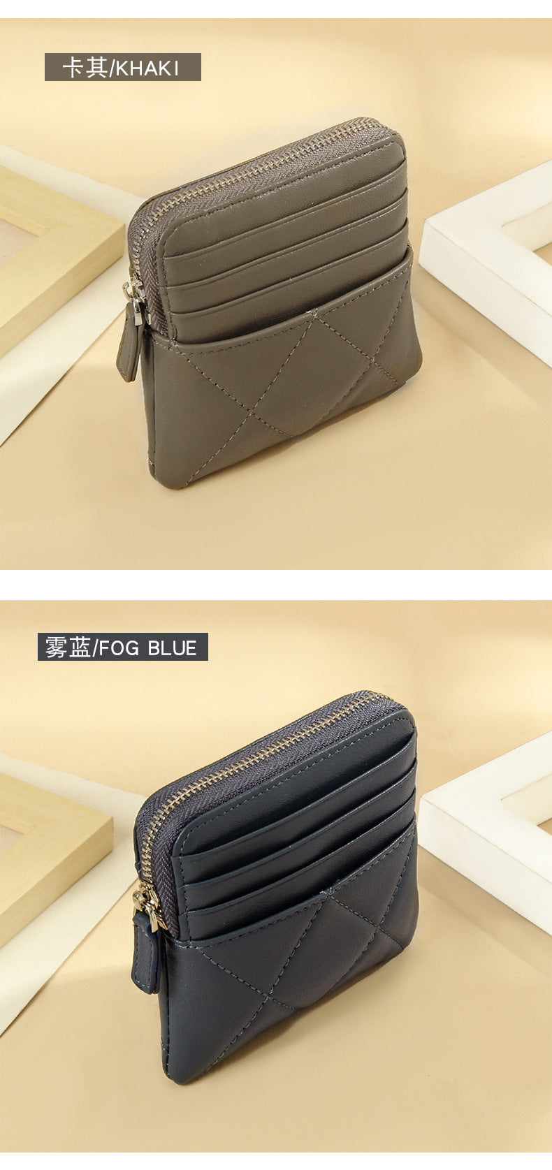Genuine Leather Card Holder new sheepskin rhombus small mini women's solid color coin bag earphone storage zipper coin purse