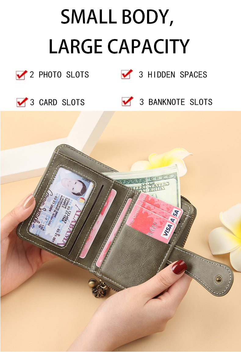 ENDAYCON New Women's Wallet Fashion Tassel Zipper Short Multi-Card Slot Card Bag High-end Sense Coin Purse