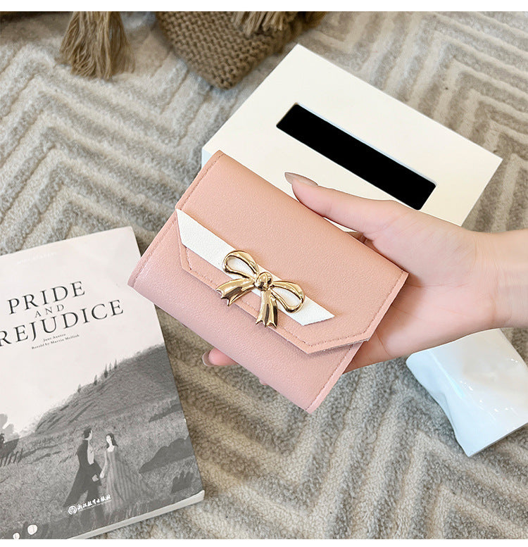 Foreign Trade Wholesale Women's Color-Blocked Bowknot Multi-Card Slot Coin Purse 2025 Korean Style Summer and Autumn New Mini Wallet