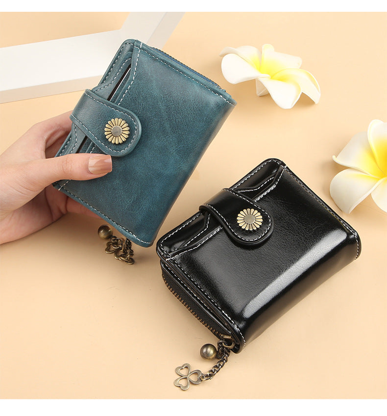 ENDAYCON New Women's Wallet Fashion Tassel Zipper Short Multi-Card Slot Card Bag High-end Sense Coin Purse
