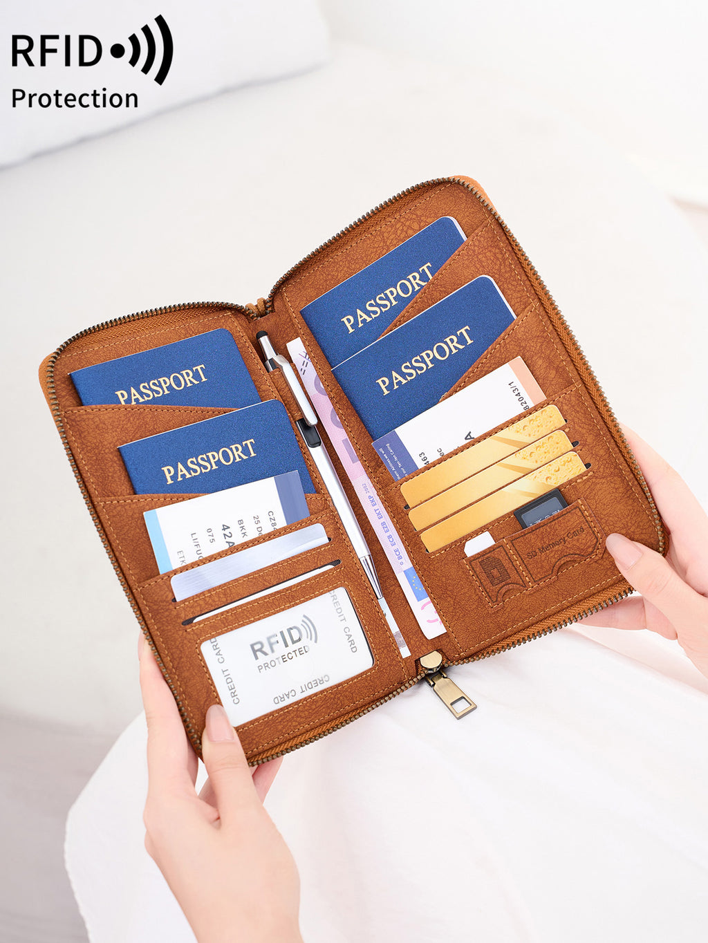 New Rfid Family Passport Holder Wallet Travel Document Storage Bag Simple Large-Capacity Credit Card Protective Case