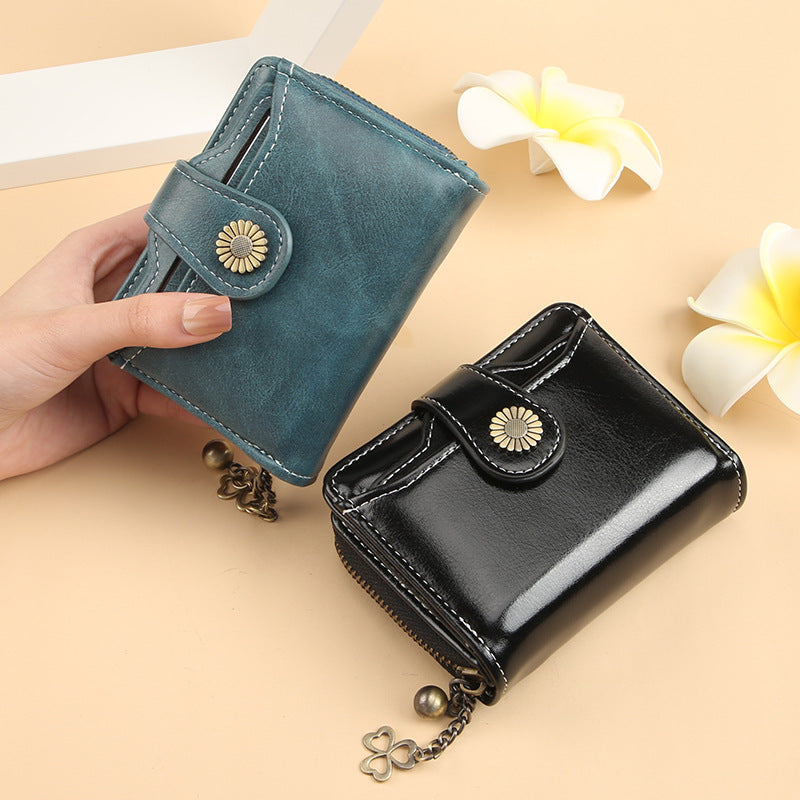 ENDAYCON New Women's Wallet Fashion Tassel Zipper Short Multi-Card Slot Card Bag High-end Sense Coin Purse