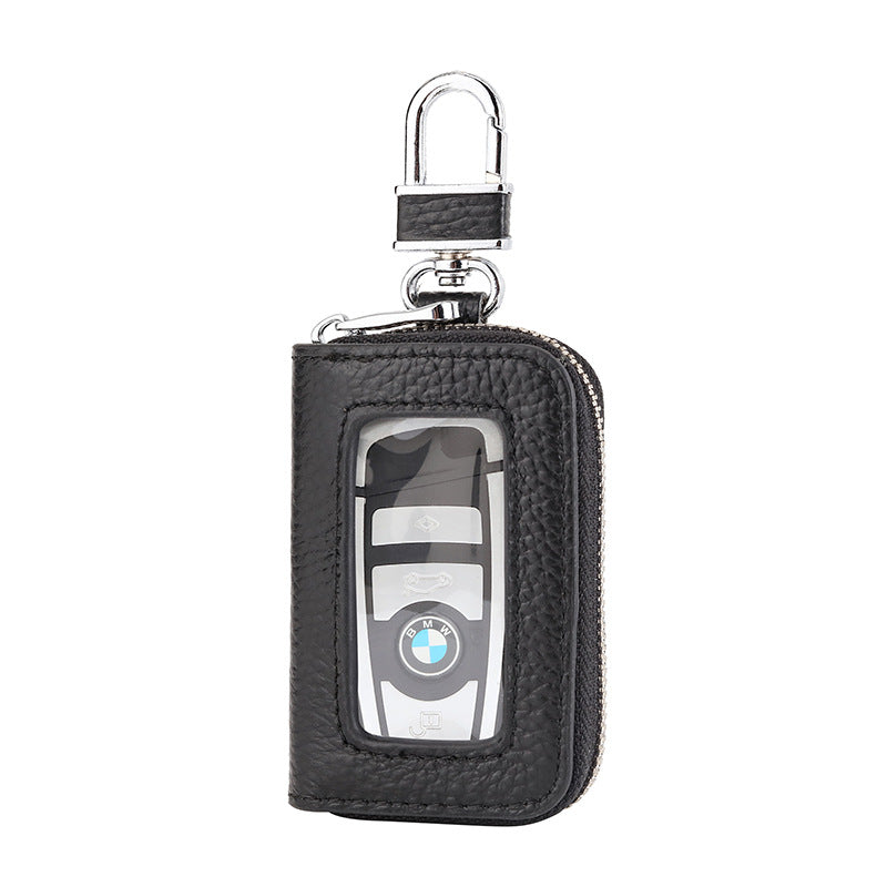Open Sunroof Leather Car Key Bag Cowhide Keychain Men's Key Bag Women's Large Capacity Universal Waist Hanging