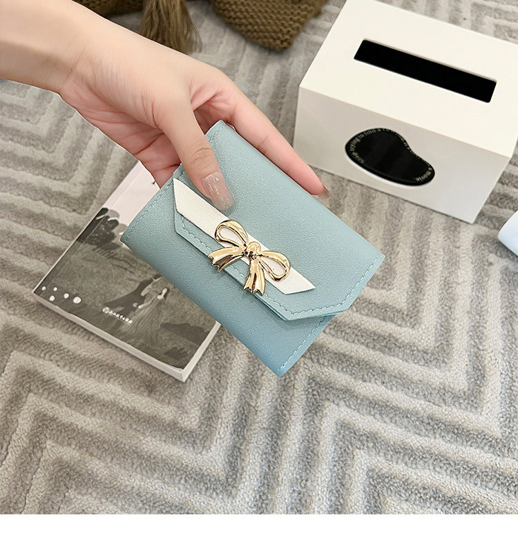 Foreign Trade Wholesale Women's Color-Blocked Bowknot Multi-Card Slot Coin Purse 2025 Korean Style Summer and Autumn New Mini Wallet