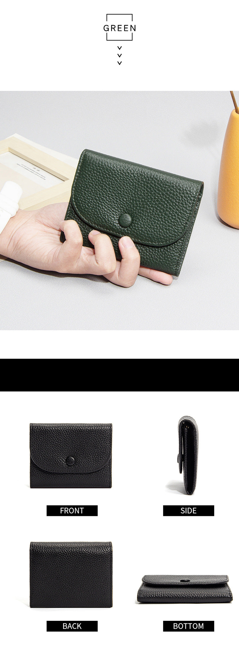 Top Layer Cowhide Small Purse Mini Simple Solid Color New Leather Coin Card Bag with Full Leather Coin Purse for Women