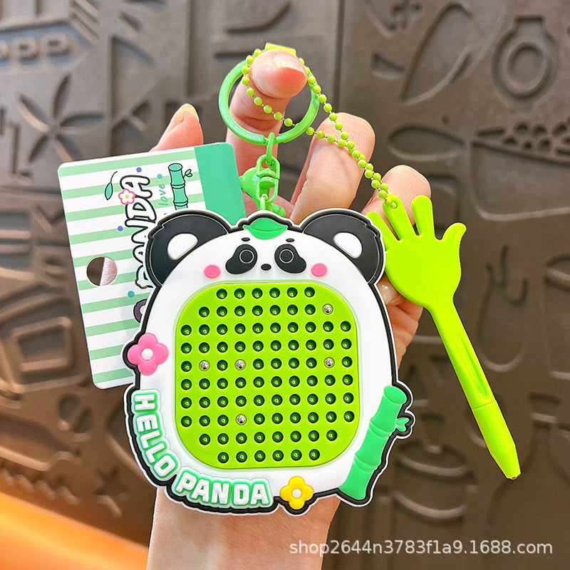 Panda Stress Relief Magnetic Steel Ball Drawing Board Keychain Backpack Pendant Car Keychain Wholesale Small Gift Stress Relief Gadget