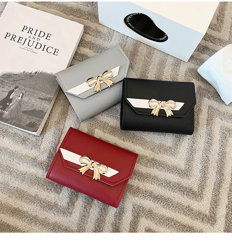 Foreign Trade Wholesale Women's Color-Blocked Bowknot Multi-Card Slot Coin Purse 2025 Korean Style Summer and Autumn New Mini Wallet