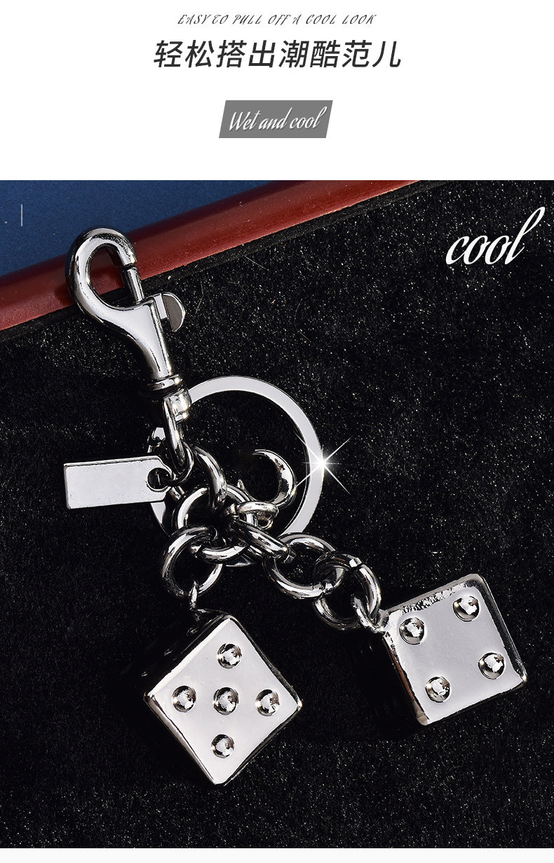 New cross-border fashion wholesale two-color dice keychain women's bag pendant jewelry exquisite car keychain accessories