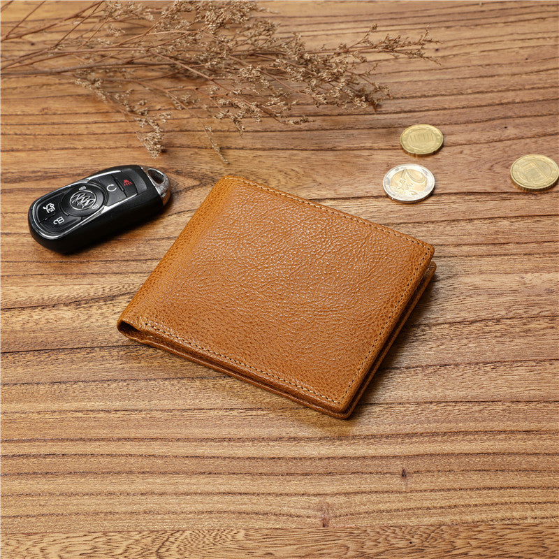 Men's casual vegetable tanned first layer cowhide wallet multi-functional large capacity wallet genuine leather short Coin Purse Wallet fashion