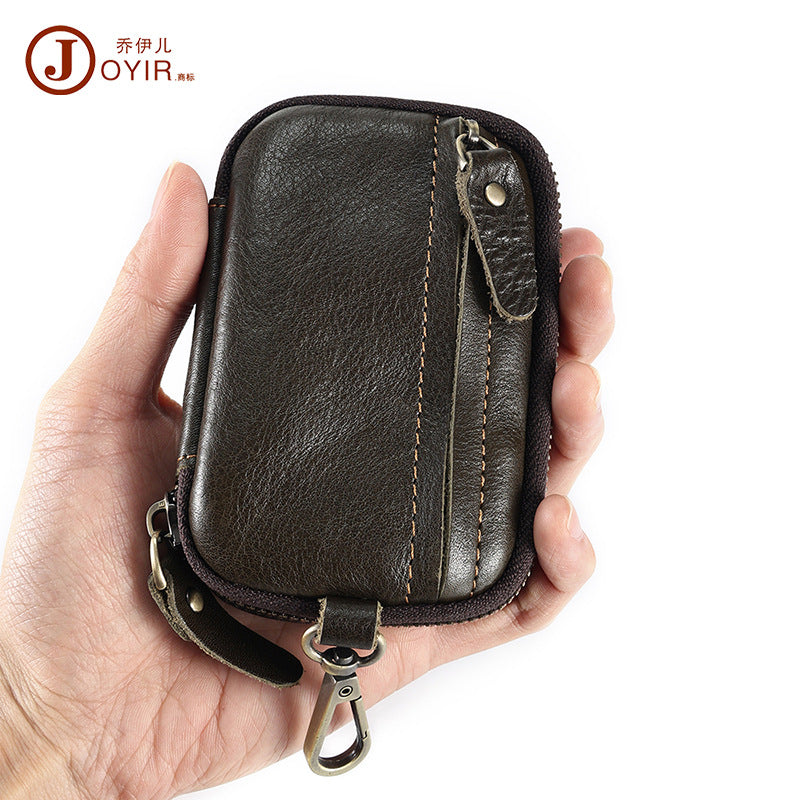 Portable Leather Key Bag Car Key Storage Bag Multifunctional Coin Purse with Card Holder Waist Hanging Cowhide Key Bag for Men