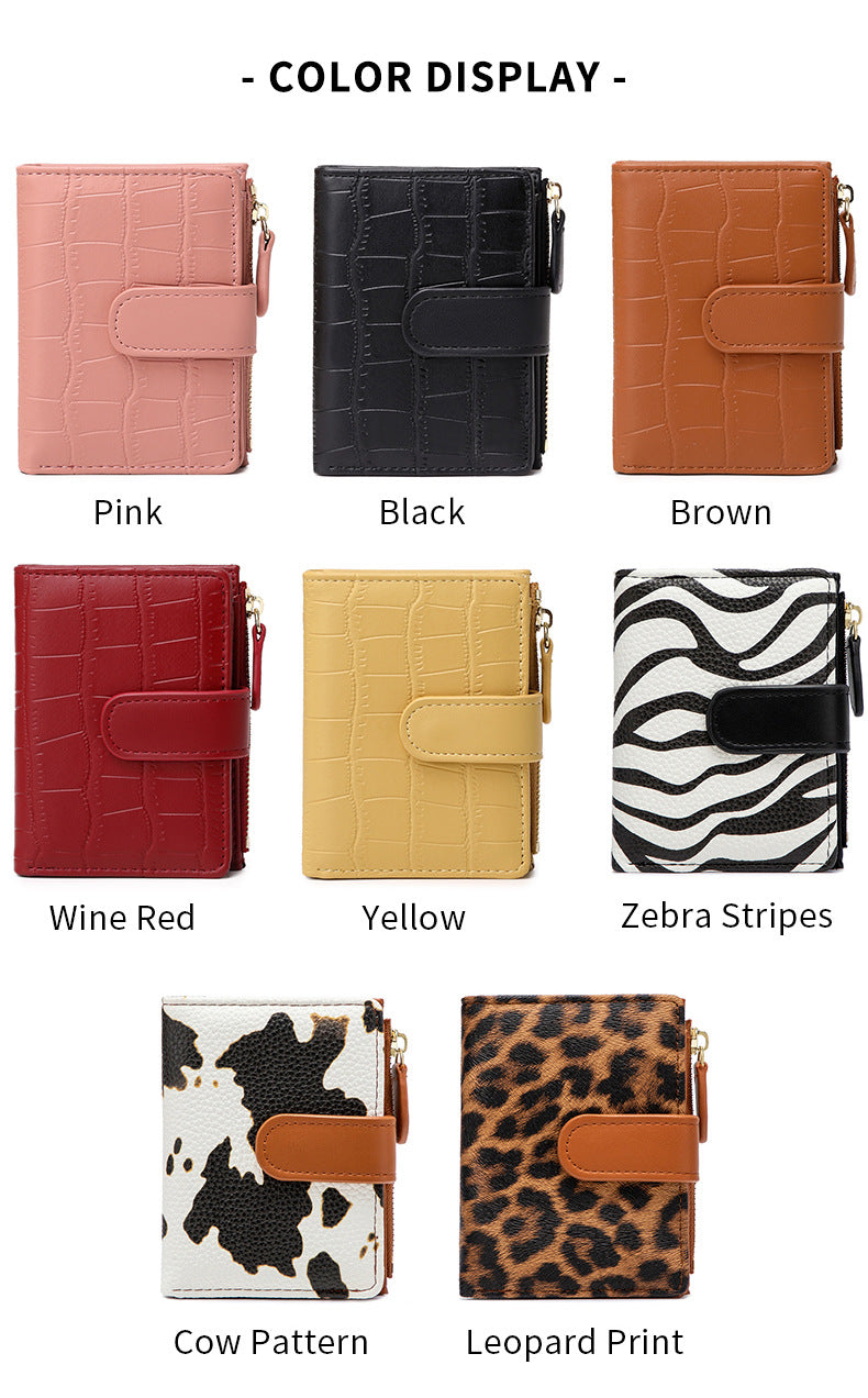 New Creative Zipper Coin Purse, Fashionable Leopard Print Folding Student Wallet, Multi-Functional Portable Coin Bag and Card Holder