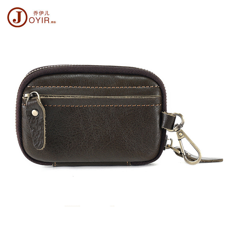 Portable Leather Key Bag Car Key Storage Bag Multifunctional Coin Purse with Card Holder Waist Hanging Cowhide Key Bag for Men