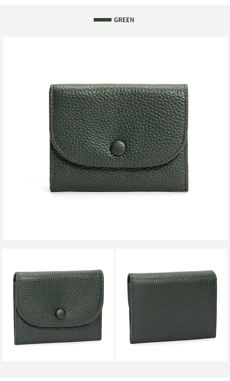 Top Layer Cowhide Small Purse Mini Simple Solid Color New Leather Coin Card Bag with Full Leather Coin Purse for Women