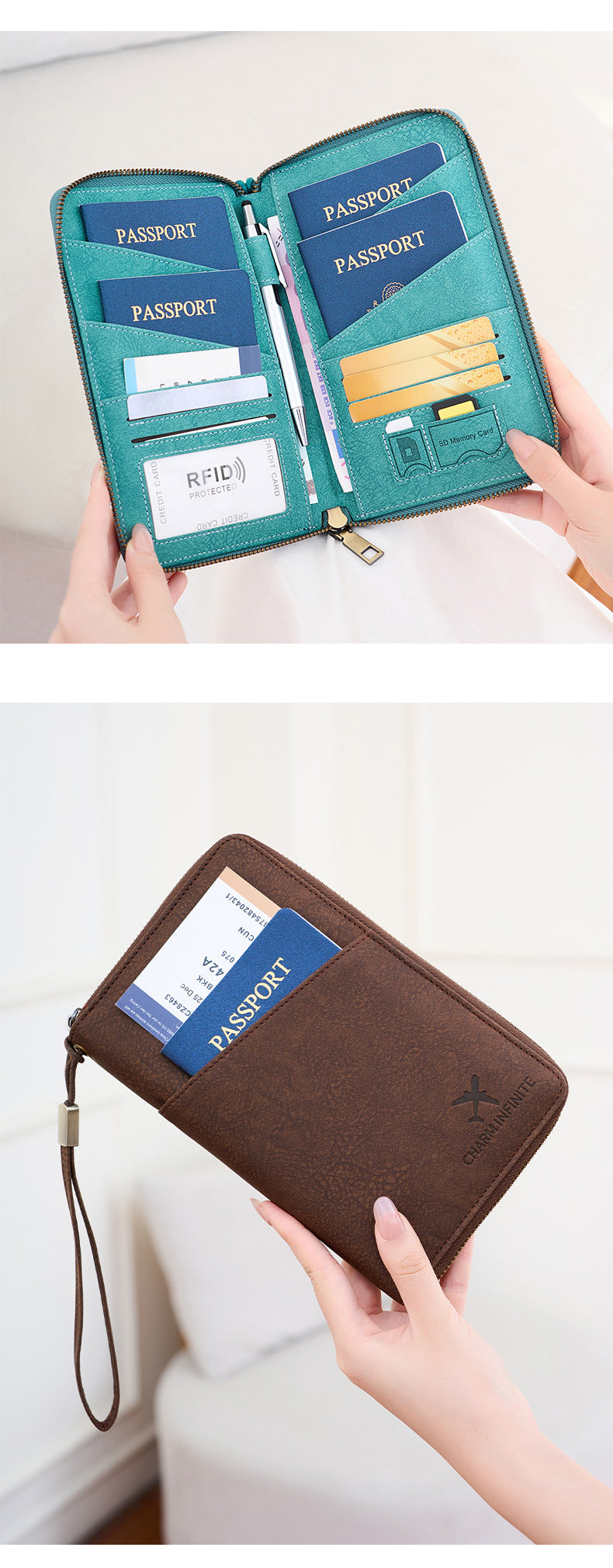 New Rfid Family Passport Holder Wallet Travel Document Storage Bag Simple Large-Capacity Credit Card Protective Case