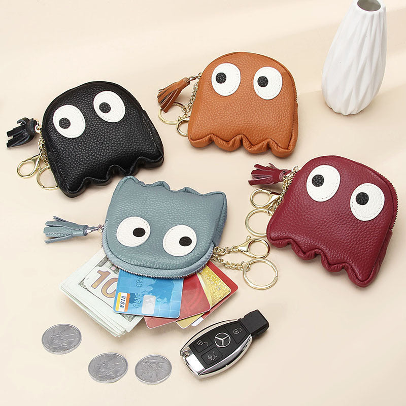 Genuine Leather Mini coin purse women's new key ring coin bag first layer cowhide motorcycle zipper small wallet coin bag