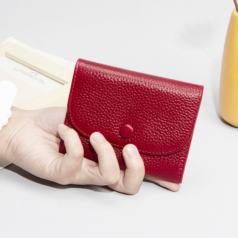 Top Layer Cowhide Small Purse Mini Simple Solid Color New Leather Coin Card Bag with Full Leather Coin Purse for Women