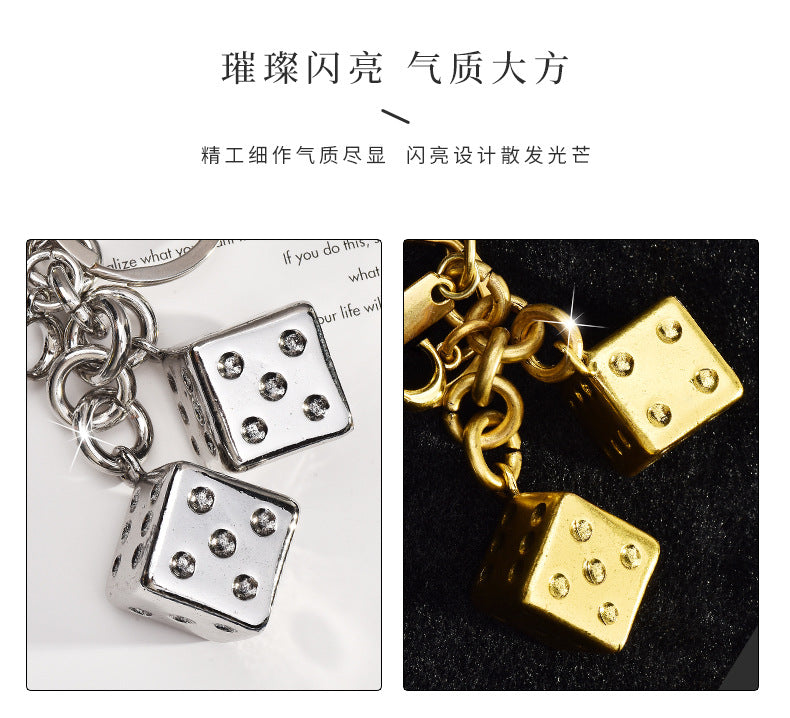 New cross-border fashion wholesale two-color dice keychain women's bag pendant jewelry exquisite car keychain accessories
