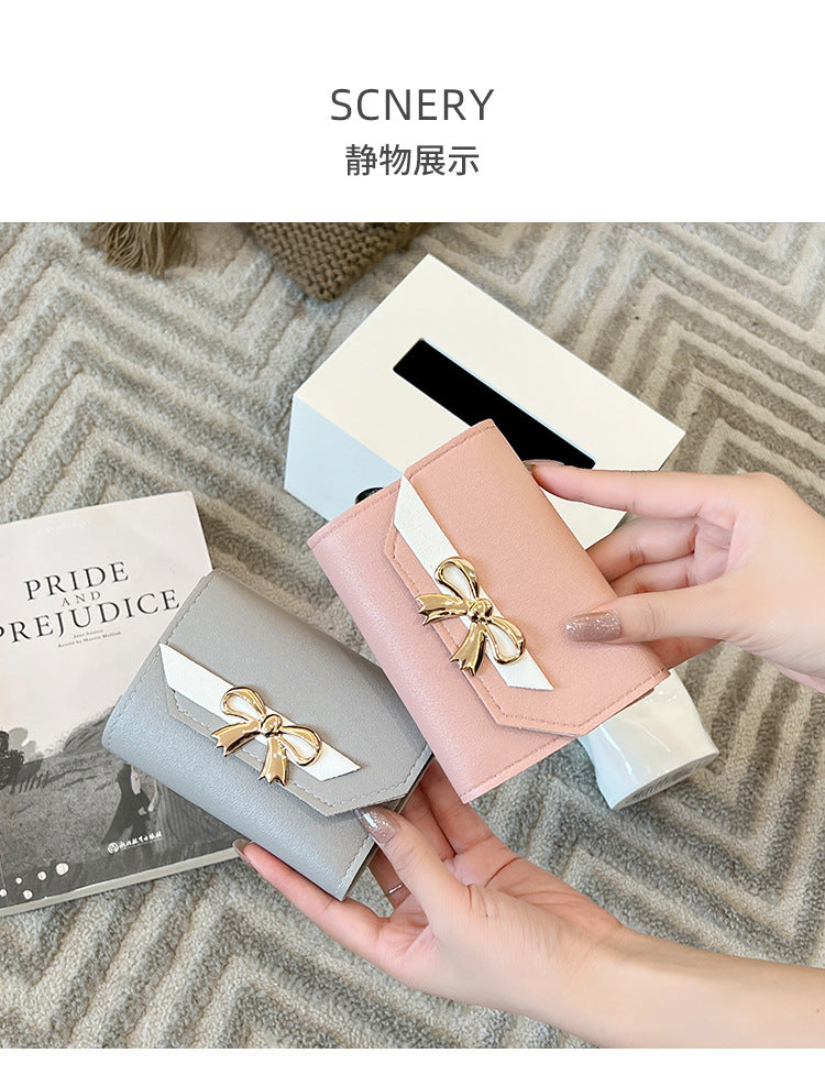 Foreign Trade Wholesale Women's Color-Blocked Bowknot Multi-Card Slot Coin Purse 2025 Korean Style Summer and Autumn New Mini Wallet