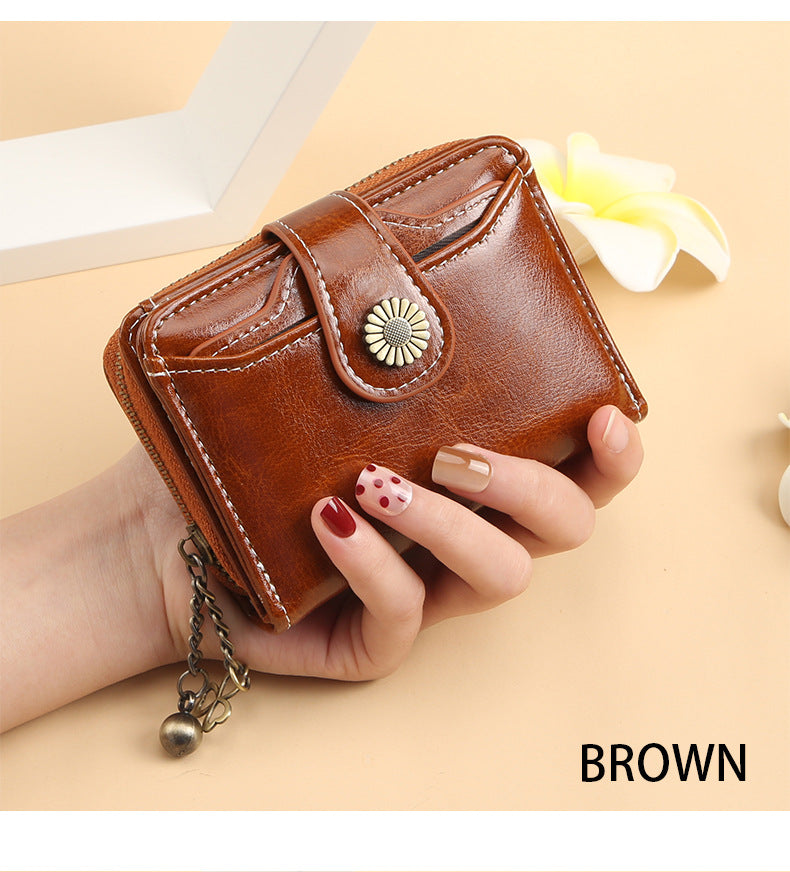 ENDAYCON New Women's Wallet Fashion Tassel Zipper Short Multi-Card Slot Card Bag High-end Sense Coin Purse