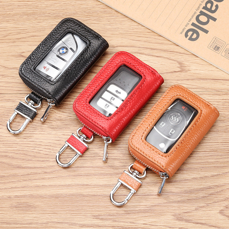 Open Sunroof Leather Car Key Bag Cowhide Keychain Men's Key Bag Women's Large Capacity Universal Waist Hanging