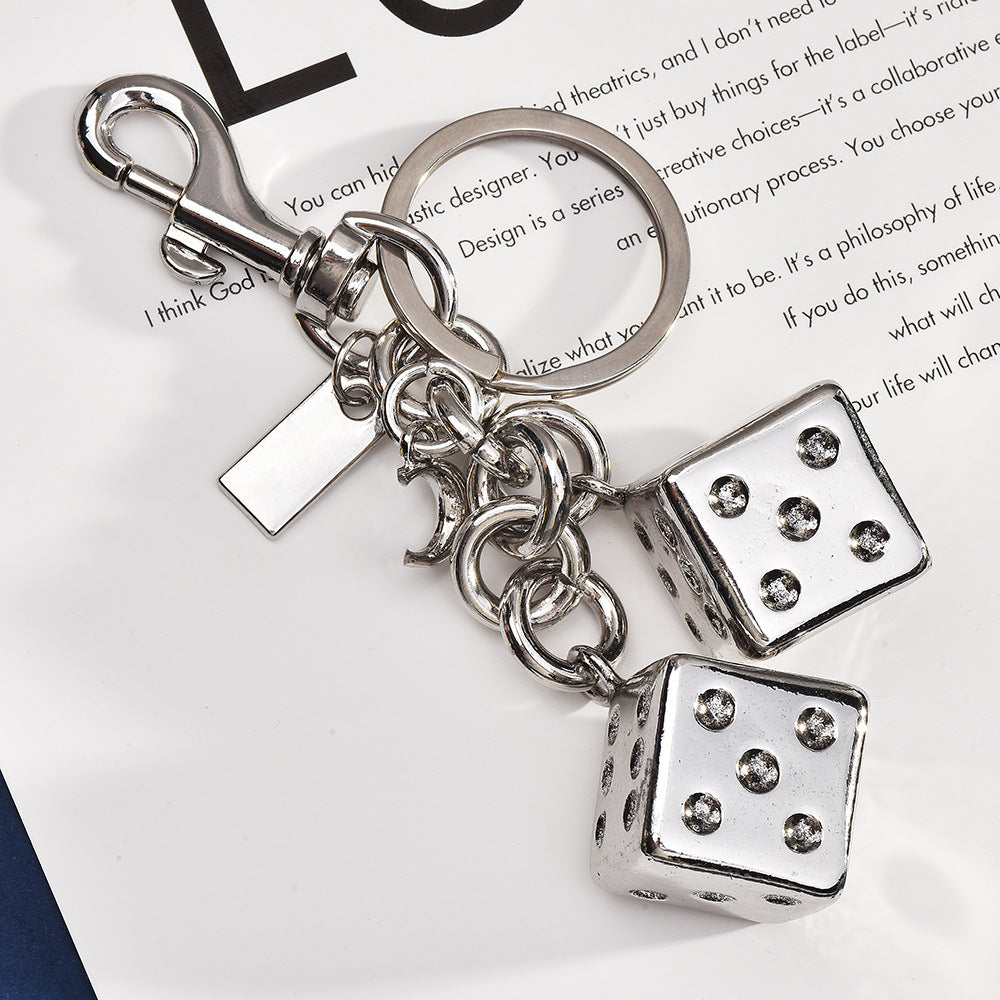 New cross-border fashion wholesale two-color dice keychain women's bag pendant jewelry exquisite car keychain accessories