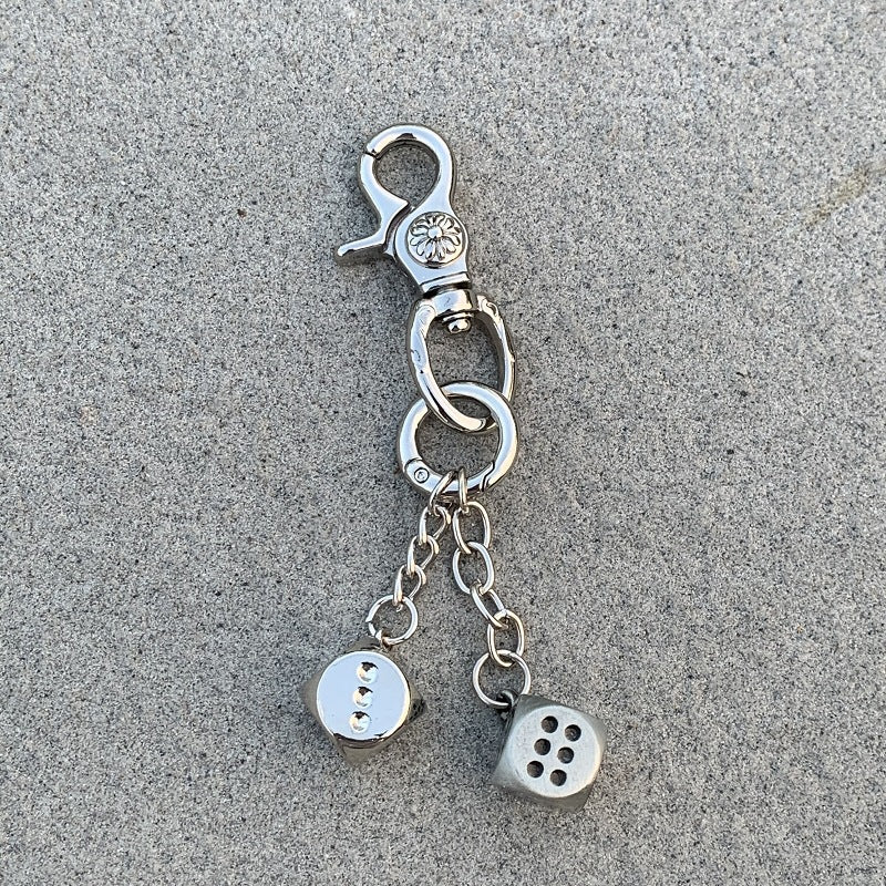 Vintage Floral Heavy-Duty Keychain Dice Pendant Accessory Bag Charm Trendy Niche Style