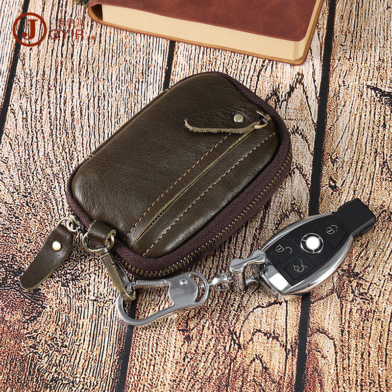 Portable Leather Key Bag Car Key Storage Bag Multifunctional Coin Purse with Card Holder Waist Hanging Cowhide Key Bag for Men