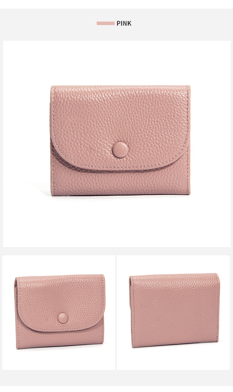 Top Layer Cowhide Small Purse Mini Simple Solid Color New Leather Coin Card Bag with Full Leather Coin Purse for Women