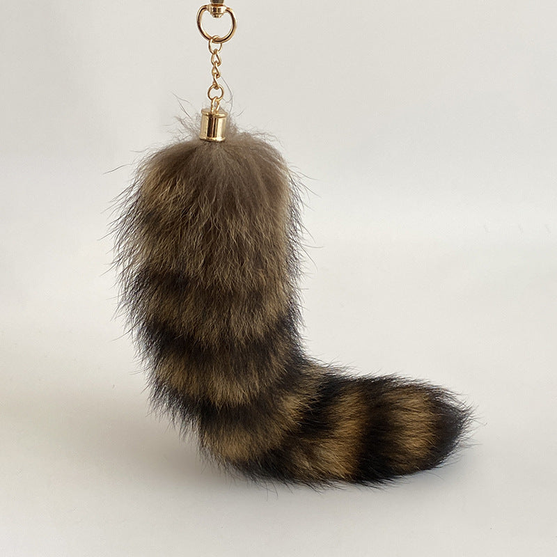 American Raccoon Tail Keychain Pendant Plush Bag Charm Fox Tail Handmade