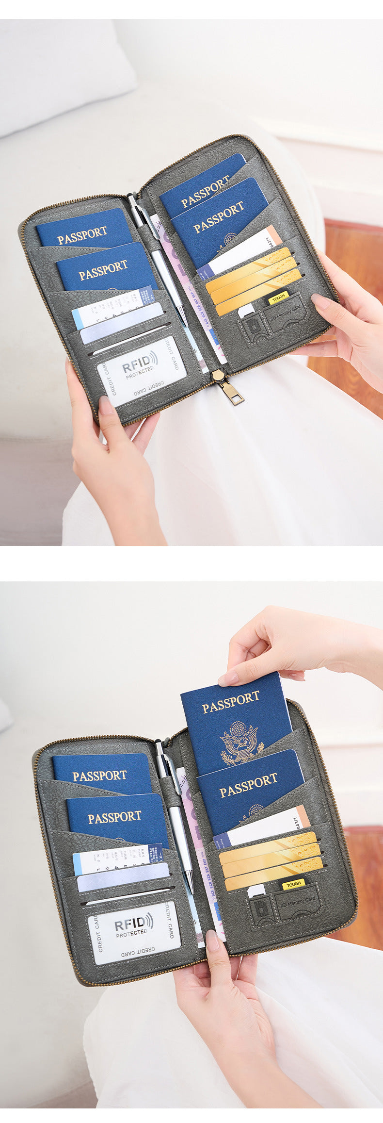 New Rfid Family Passport Holder Wallet Travel Document Storage Bag Simple Large-Capacity Credit Card Protective Case