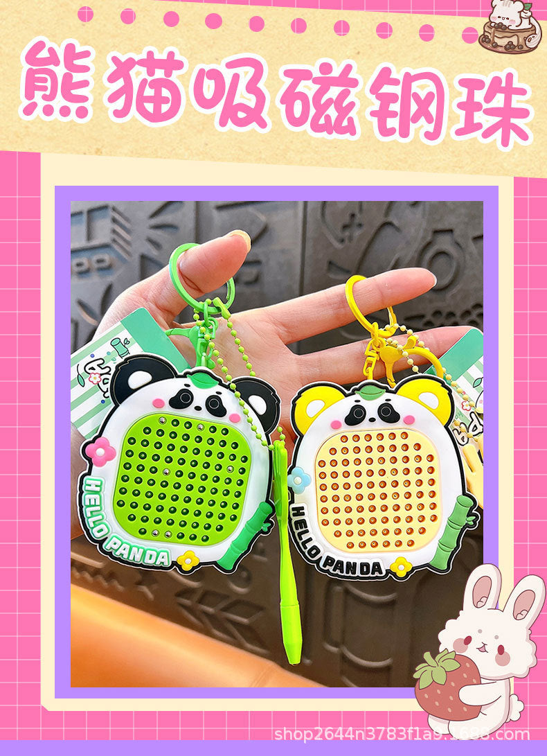 Panda Stress Relief Magnetic Steel Ball Drawing Board Keychain Backpack Pendant Car Keychain Wholesale Small Gift Stress Relief Gadget
