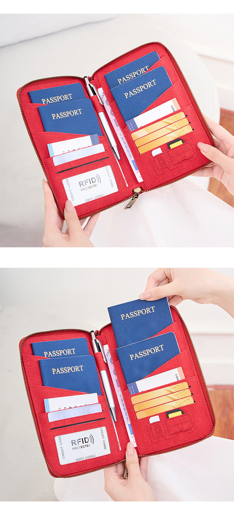 New Rfid Family Passport Holder Wallet Travel Document Storage Bag Simple Large-Capacity Credit Card Protective Case