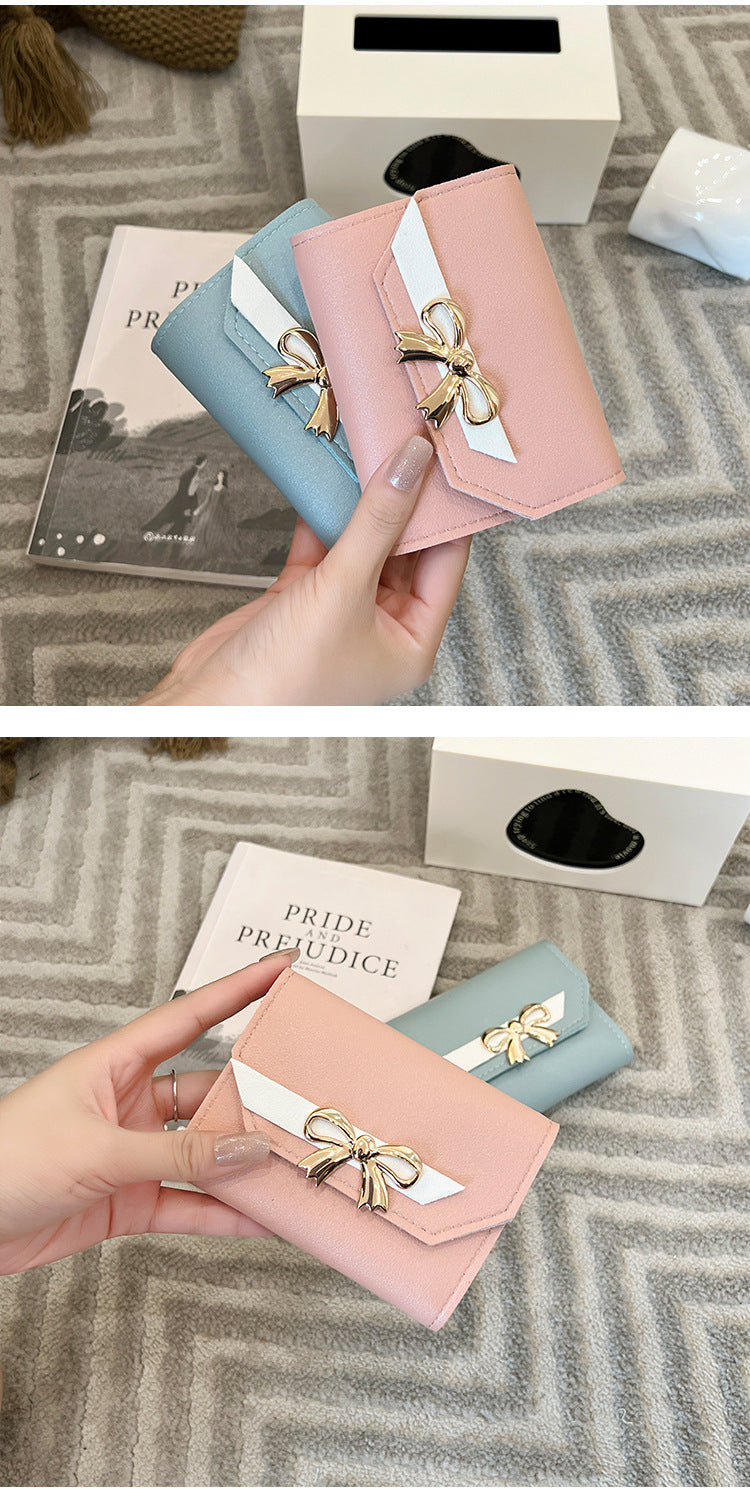 Foreign Trade Wholesale Women's Color-Blocked Bowknot Multi-Card Slot Coin Purse 2025 Korean Style Summer and Autumn New Mini Wallet