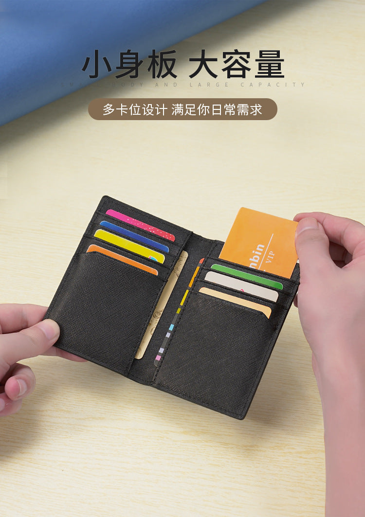 Customized Genuine Leather Card Holder for Men, Business Cowhide Cross-Grain Rfid Anti-Magnetic Card Holder, Ultra-Thin Bank Credit Card Holder Lo