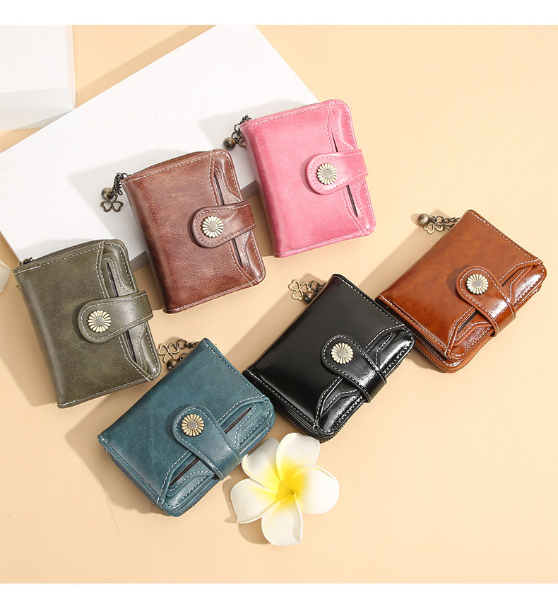 ENDAYCON New Women's Wallet Fashion Tassel Zipper Short Multi-Card Slot Card Bag High-end Sense Coin Purse