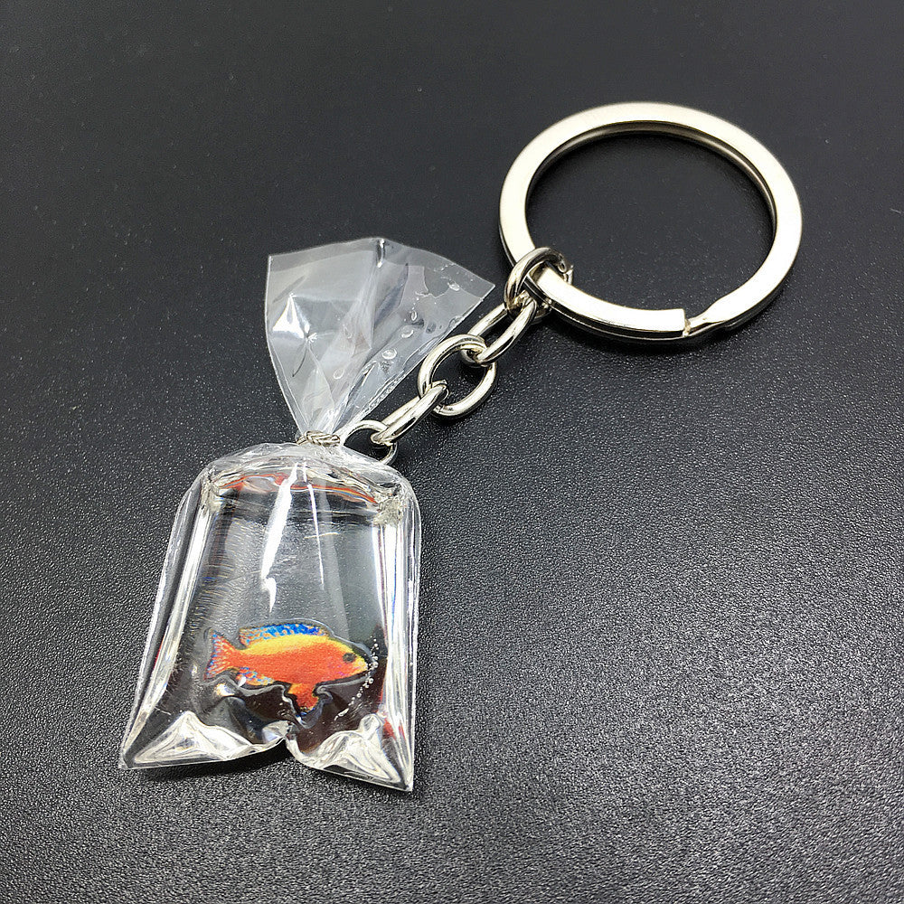 Creative Water Bag Fish Pendant Key Chain Novelty Goldfish Jewelry Backpack Pendant Keychain 7432