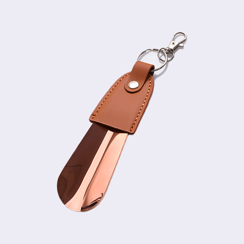 in stock supply stainless steel key buckle shoe horn with leather cover shoe puller car key pendant easy to carry shoe lift